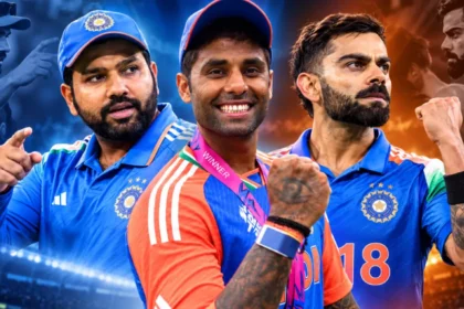 சூர்யகுமார் யாதவ், விராட் கோலி மற்றும் ரோஹித் சர்மா கிரிக்கெட் வீரர்கள்
