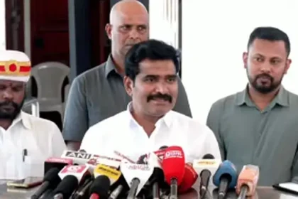 அமைச்சர் நிர்மல் குமார் செய்தியாளர்களிடம் பேசுகிறார்