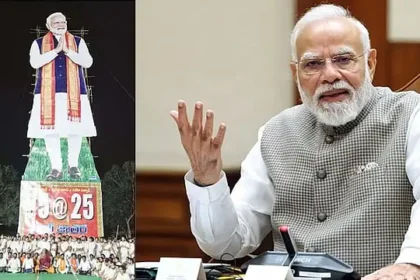 திருப்பதியில் பிரதமர் நரேந்திர மோடிக்கு அமைக்கப்பட்டுள்ள 75 அடி உயர கட் அவுட்